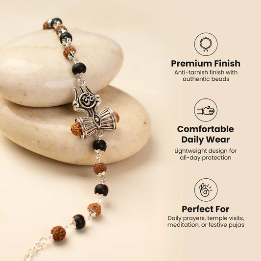 Om Trinetra Trishul Damru Karungali Rudraksha Bracelet