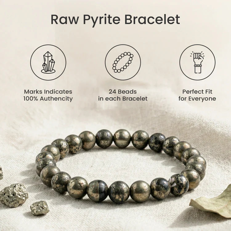 Raw Pyrite Bracelet (Women - 6mm Beads) with FREE Raw Selenite Plate