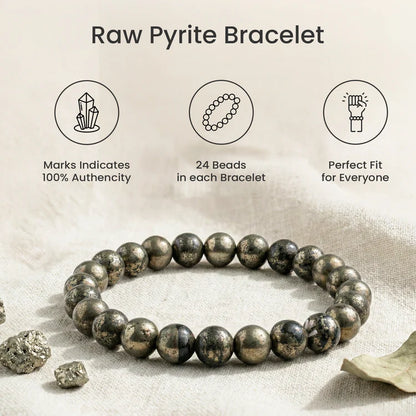 Raw Pyrite Bracelet (Women - 6mm Beads) with FREE Raw Selenite Plate
