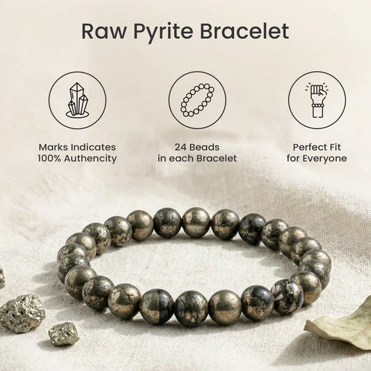 Raw Pyrite Bracelet (Women - 6mm Beads) with FREE Raw Selenite Plate