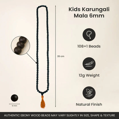 Karungali Malai 6mm for Kids (108+1 Beads) Original Ebony Wood (Govt. Certified)