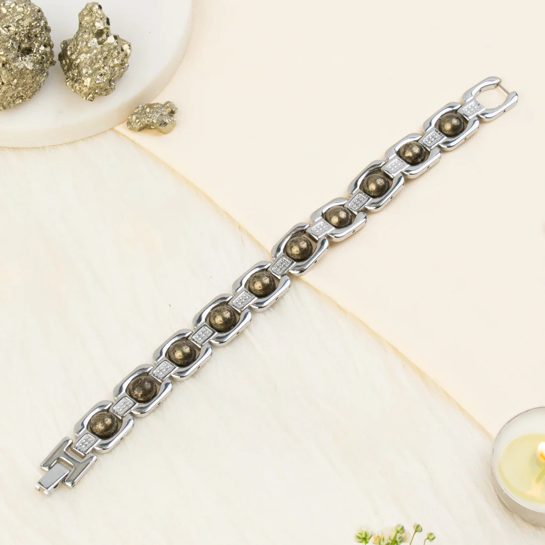 Metal Raw Pyrite Bracelet - Silver