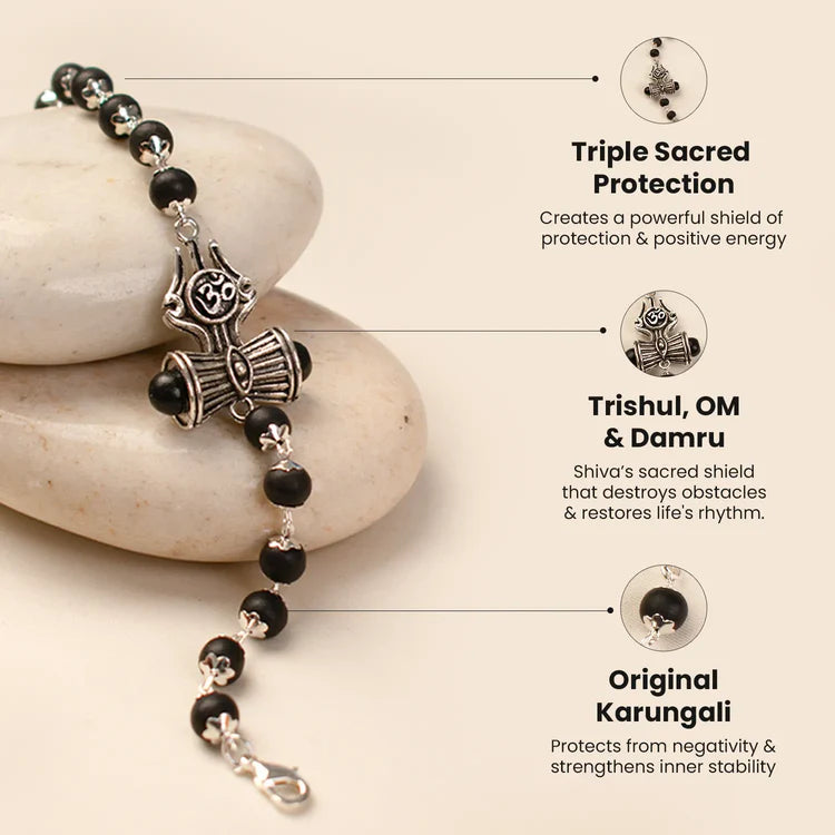 Om Trinetra Trishul Damru Karungali Bracelet