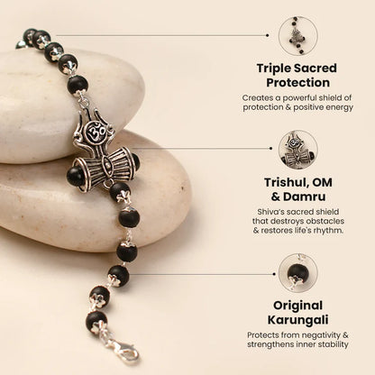Om Trinetra Trishul Damru Karungali Bracelet