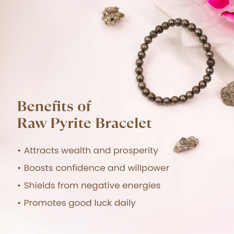 Raw Pyrite Bracelet (Women - 6mm Beads) with FREE Raw Selenite Plate