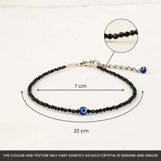 Black Tourmaline Anklet with Evil Eye Charm