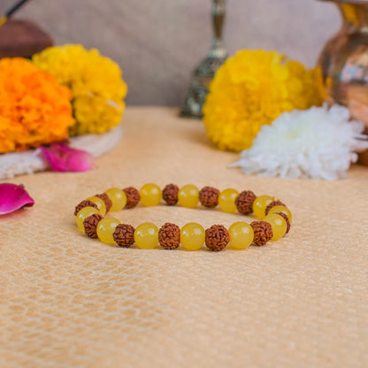 Yellow Aventurine with 5 Mukhi Rudraksha Bracelet