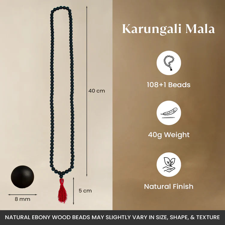 Karungali Malai 8mm – 108+1 Authentic Ebony Wood Beads (Govt. Certified)