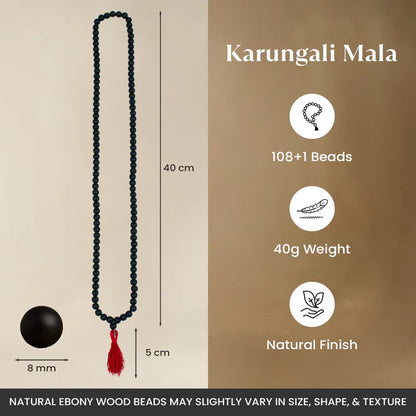 Karungali Malai 8mm – 108+1 Authentic Ebony Wood Beads (Govt. Certified)