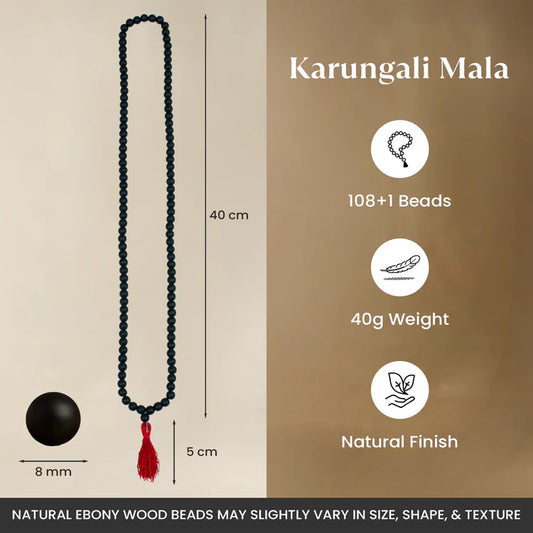 Karungali Malai 8mm – 108+1 Authentic Ebony Wood Beads (Govt. Certified)