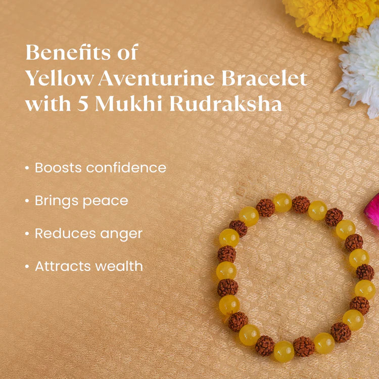 Yellow Aventurine with 5 Mukhi Rudraksha Bracelet